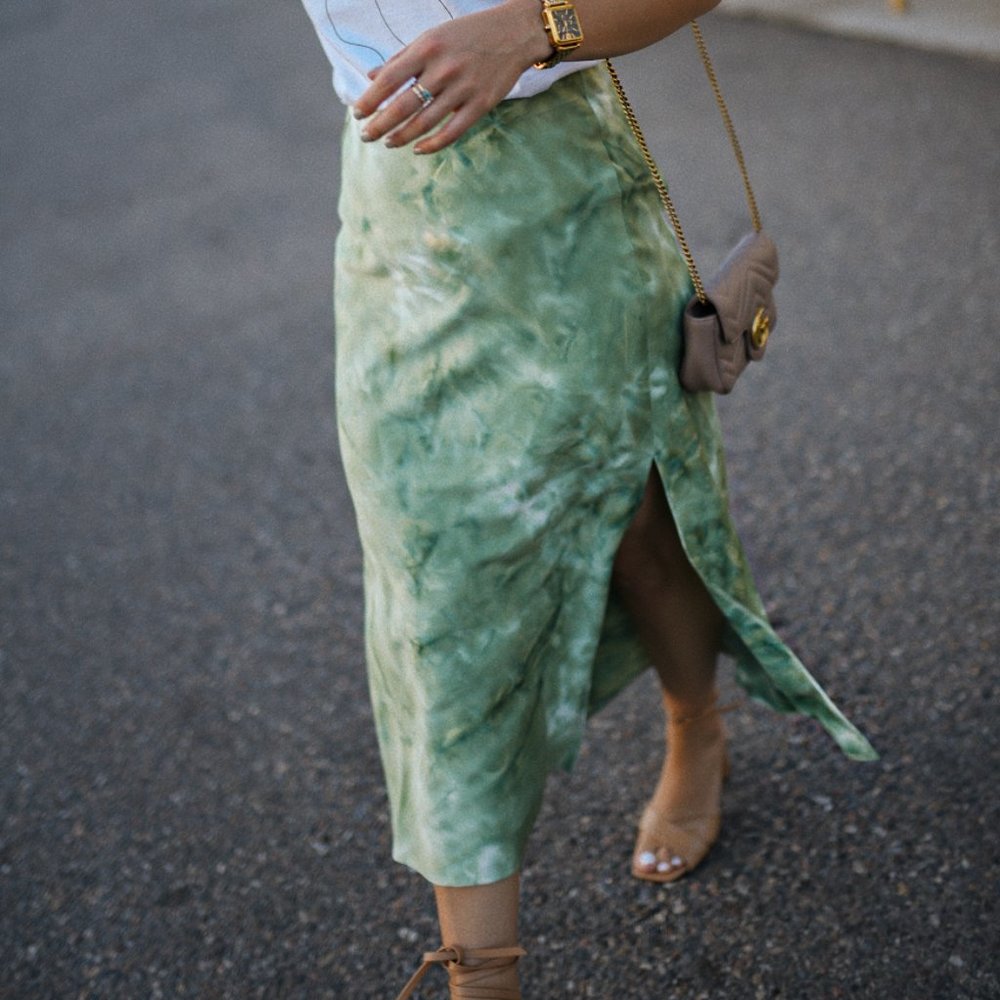 NWT Tie Dye Green Summer Midi Skirt